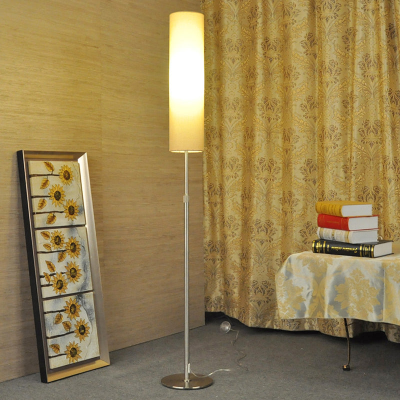 Arisha Minimalistische Zylindrische Stehleuchte Weiß, Wohnzimmer, Stoff