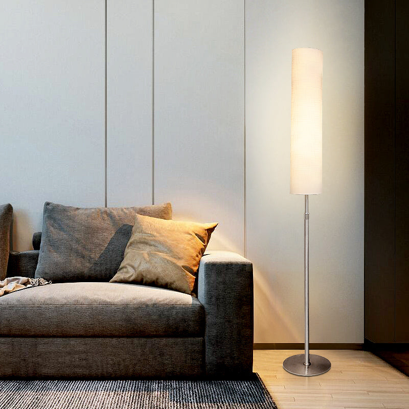 Arisha Minimalistische Zylindrische Stehleuchte Weiß, Wohnzimmer, Stoff