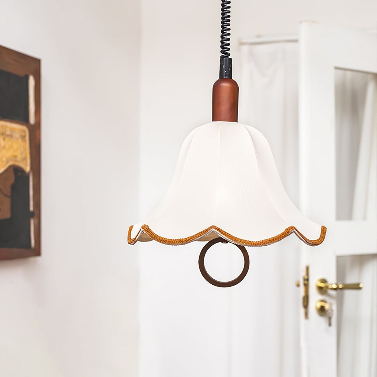 Eurvaryra Pendelleuchte aus Stoff und Holz im klassischen eleganten Stil