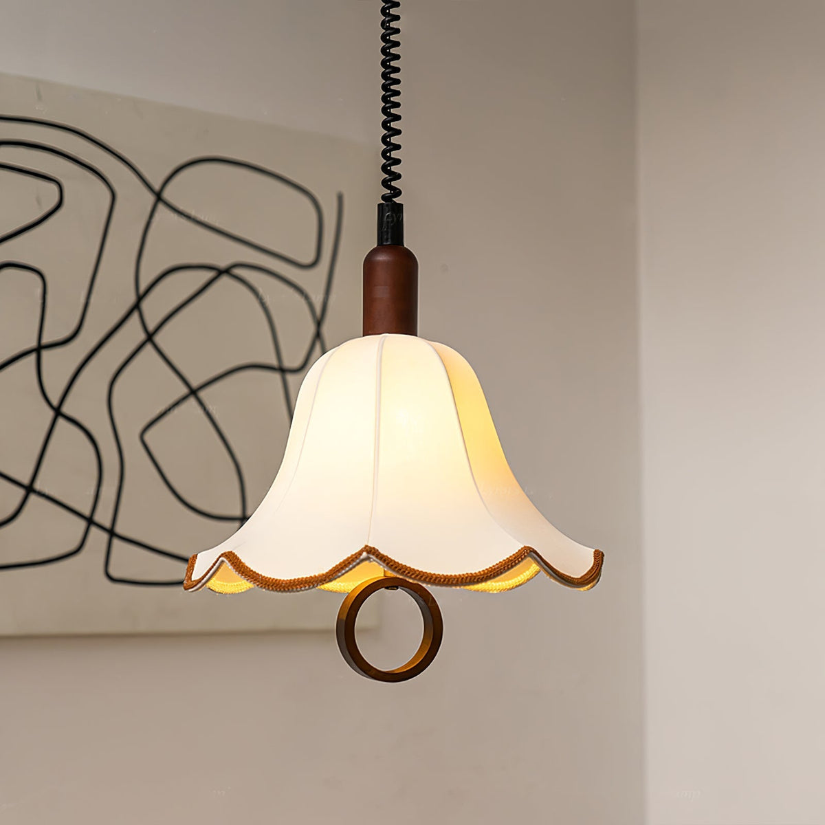 Eurvaryra Pendelleuchte aus Stoff und Holz im klassischen eleganten Stil