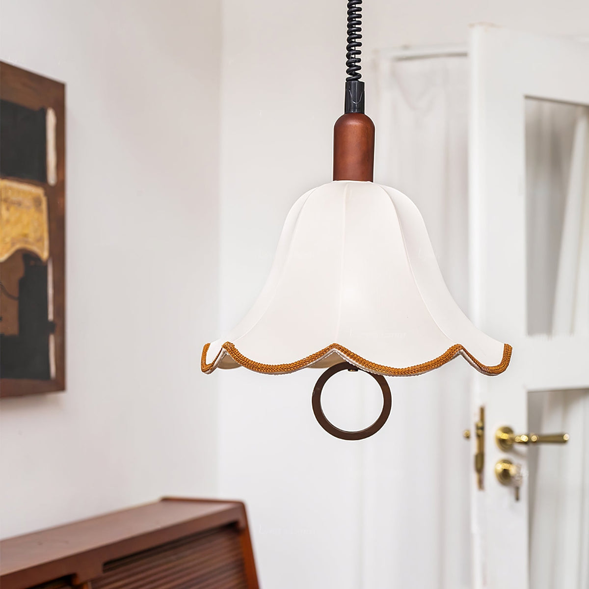 Eurvaryra Pendelleuchte aus Stoff und Holz im klassischen eleganten Stil