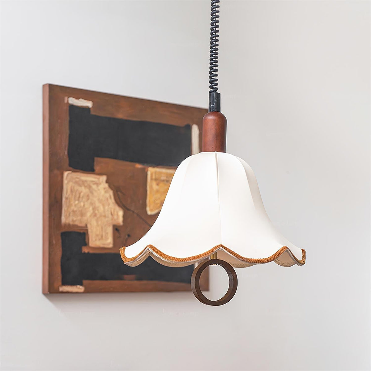 Eurvaryra Pendelleuchte aus Stoff und Holz im klassischen eleganten Stil