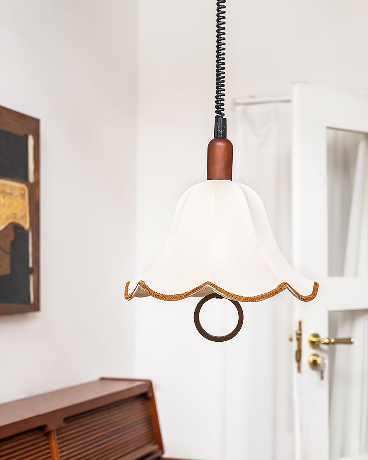 Eurvaryra Pendelleuchte aus Stoff und Holz im klassischen eleganten Stil