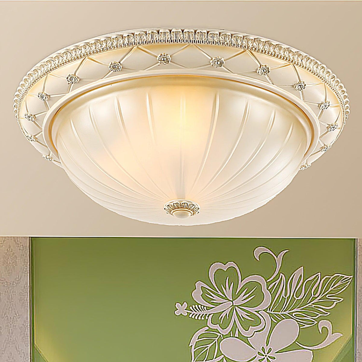 Cerlin Elegance Vintage Kunstharz-Glas flache Deckenleuchte