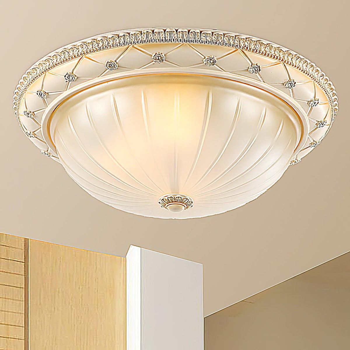 Cerlin Elegance Vintage Kunstharz-Glas flache Deckenleuchte
