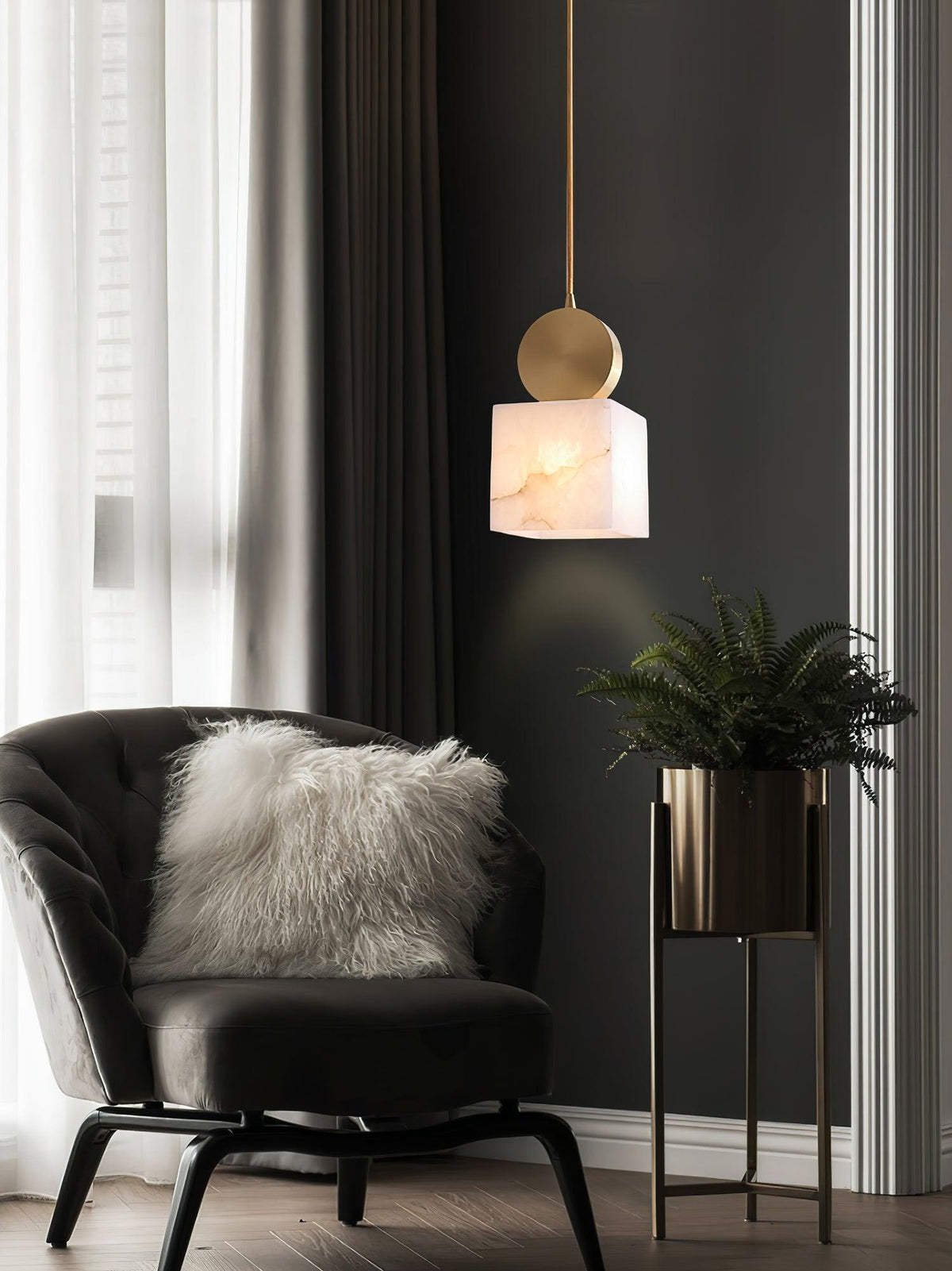 Nore Zylinder aus Alabaster Pendelleuchte