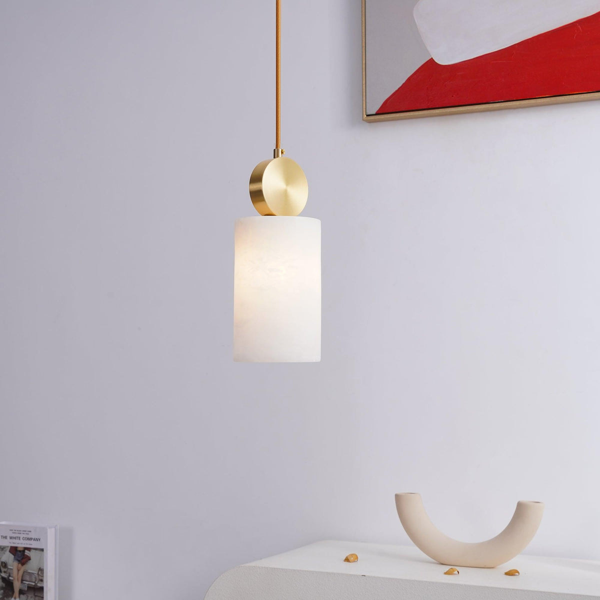 Nore Zylinder aus Alabaster Pendelleuchte