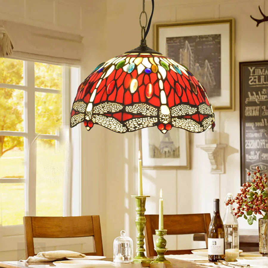 Arisha Vintage LED Pendelleuchte Rotes Glas Wohnzimmer/Schlafzimmer