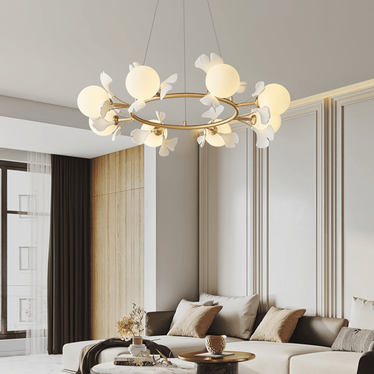 Hunell Kronleuchter aus Messing mit floralen Elementen
