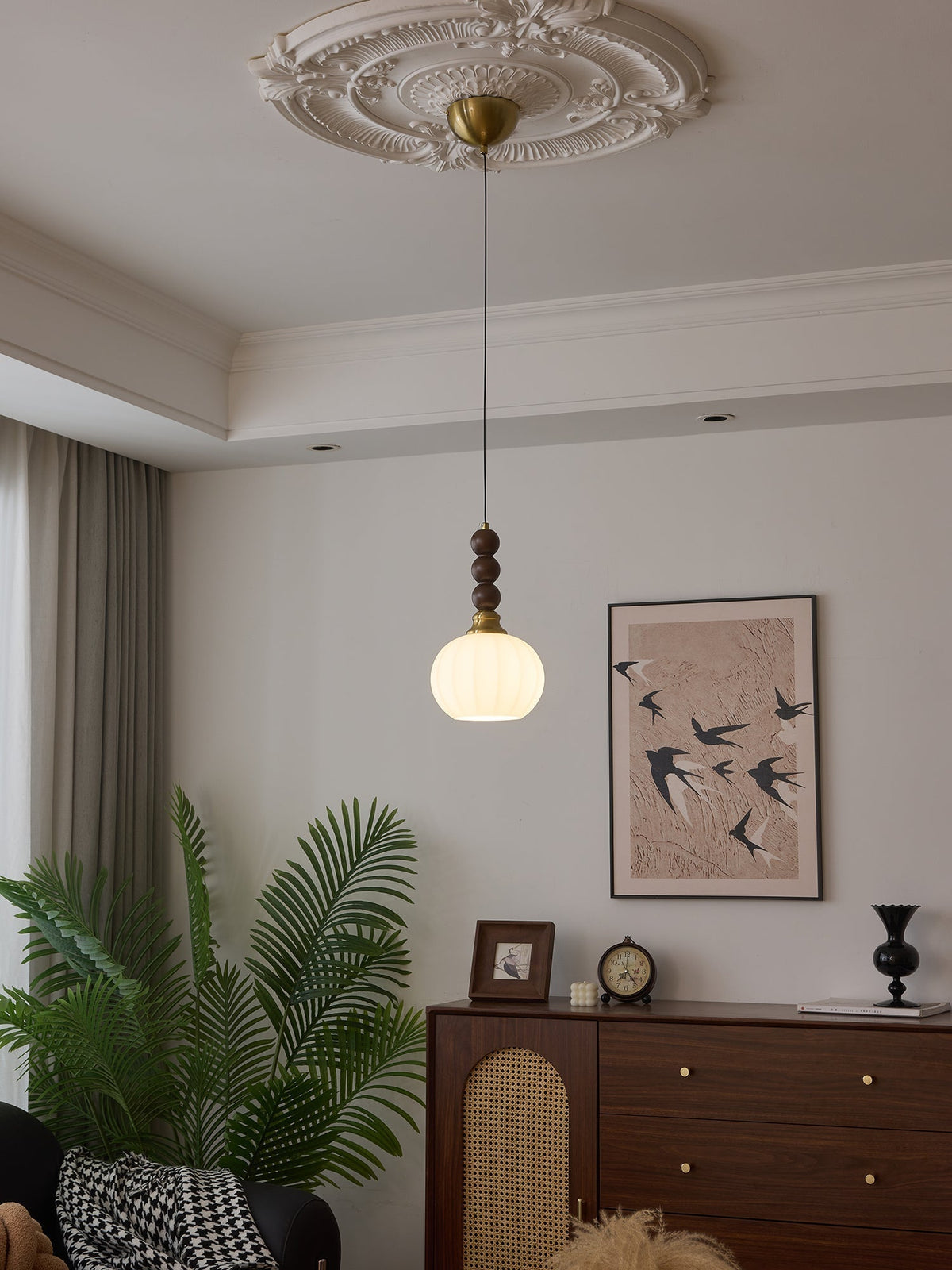 Vothaila Pendelleuchte im Vintage-Stil aus Glas und Holz