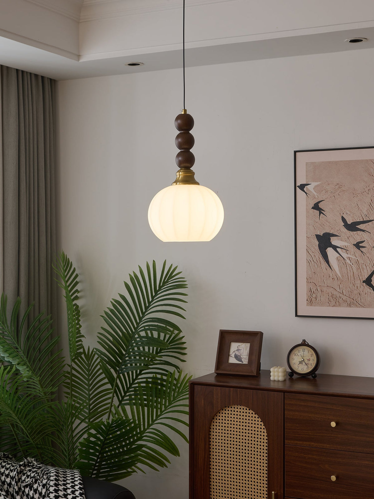 Vothaila Pendelleuchte im Vintage-Stil aus Glas und Holz