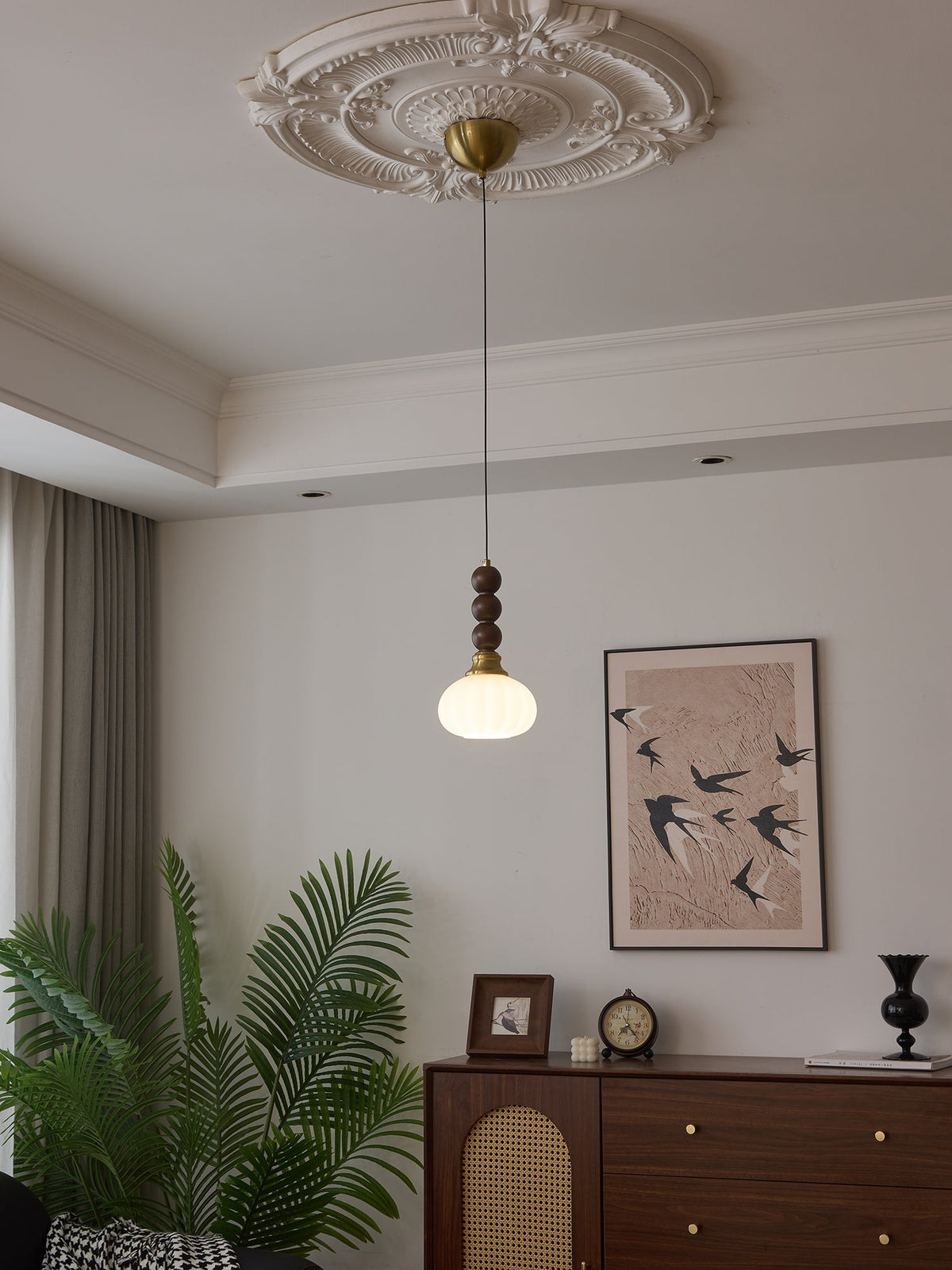 Vothaila Pendelleuchte im Vintage-Stil aus Glas und Holz