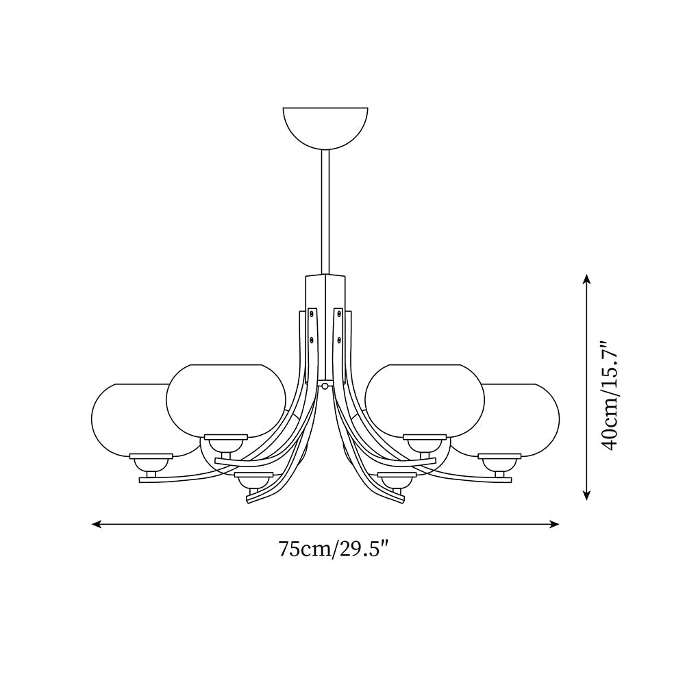 Vira 6-Kronleuchter mit bernsteinfarbenem Milchglas in Kugelform