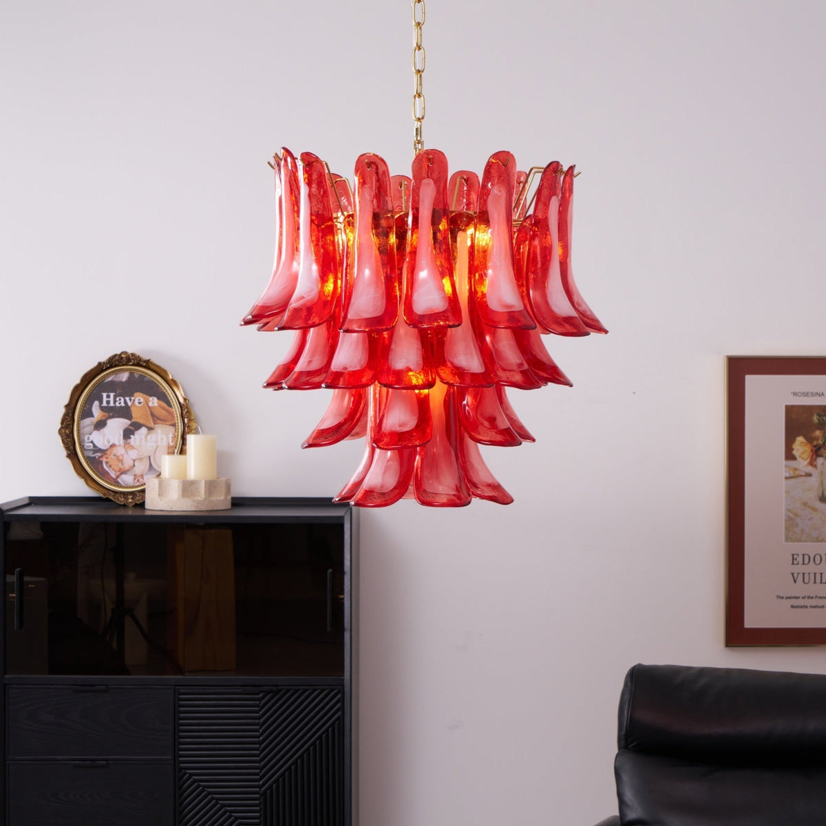 Celarine Kronleuchter aus rotem Petal-Glas in geschichteter Kunstform