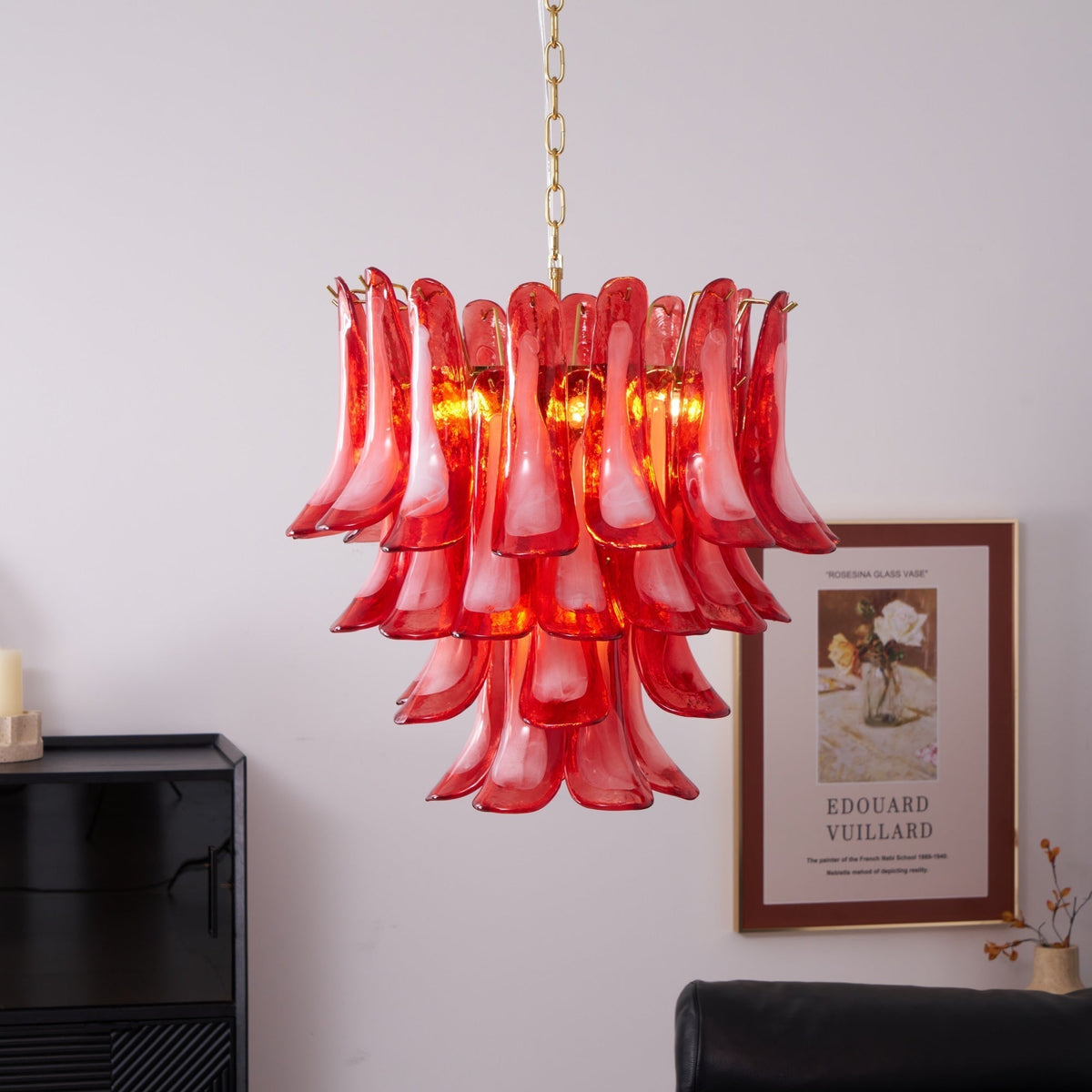 Celarine Kronleuchter aus rotem Petal-Glas in geschichteter Kunstform