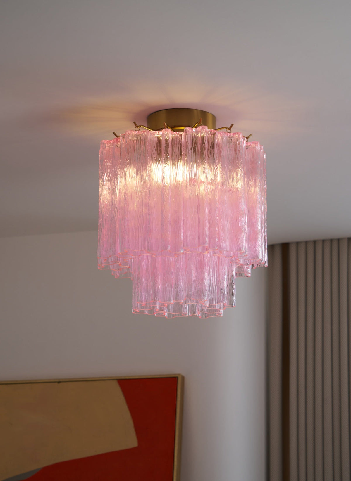 Eiriel Deckenleuchte Rosa Murano-Glas gestuft modern flach