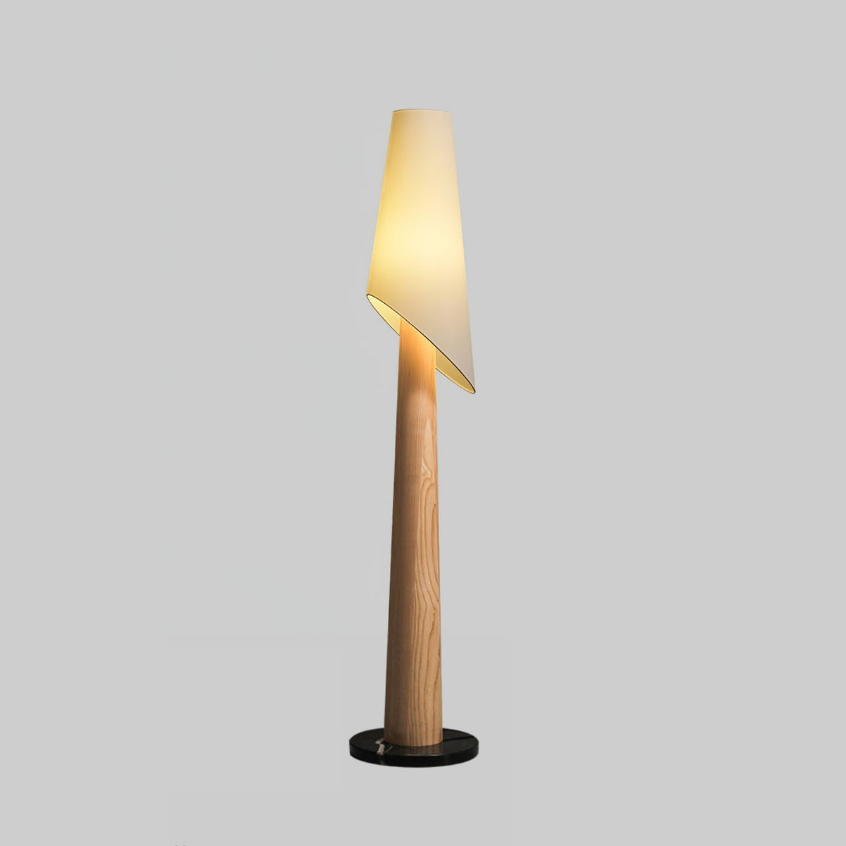 Curven Stehleuchte aus Holz und Marmor