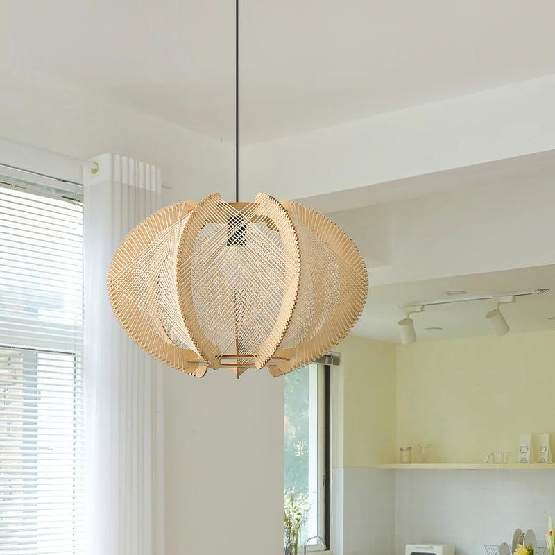 Atel Pendelleuchte aus Holz und Hanfseil