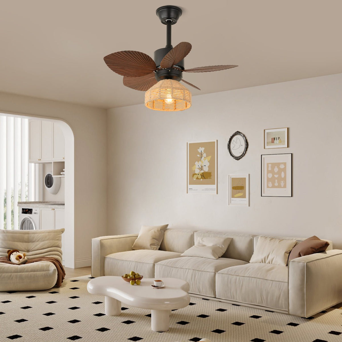 Rivora tropischer Rattan-Deckenventilator mit Beleuchtung