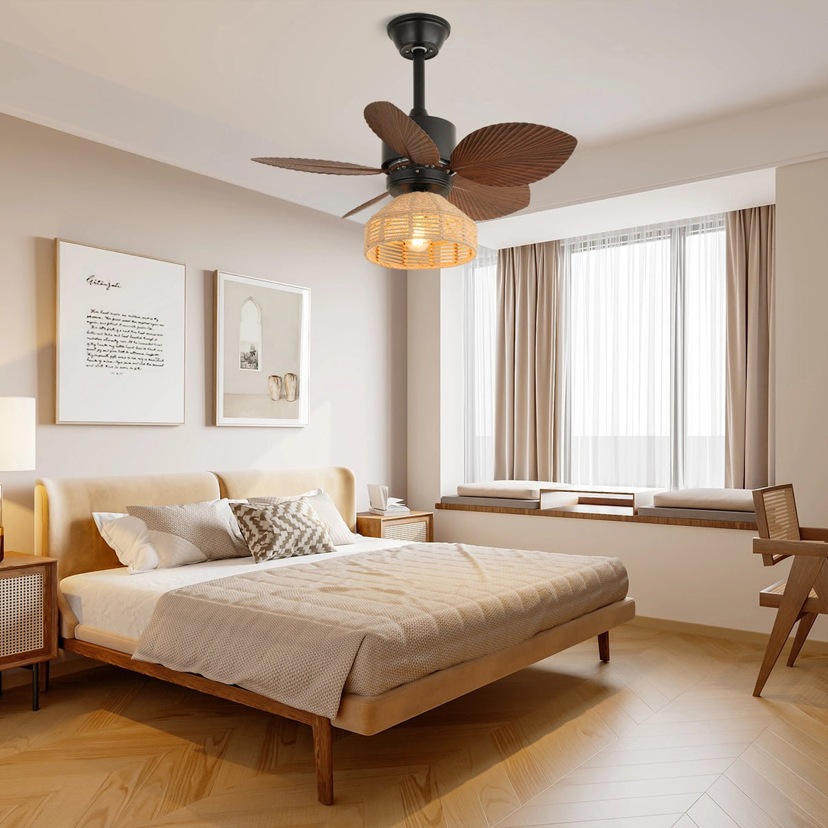 Rivora tropischer Rattan-Deckenventilator mit Beleuchtung