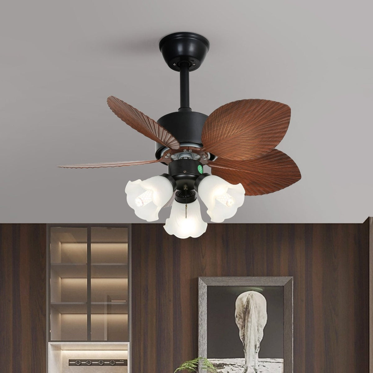 Rinirian Vintage Holz Deckenventilator mit Beleuchtung