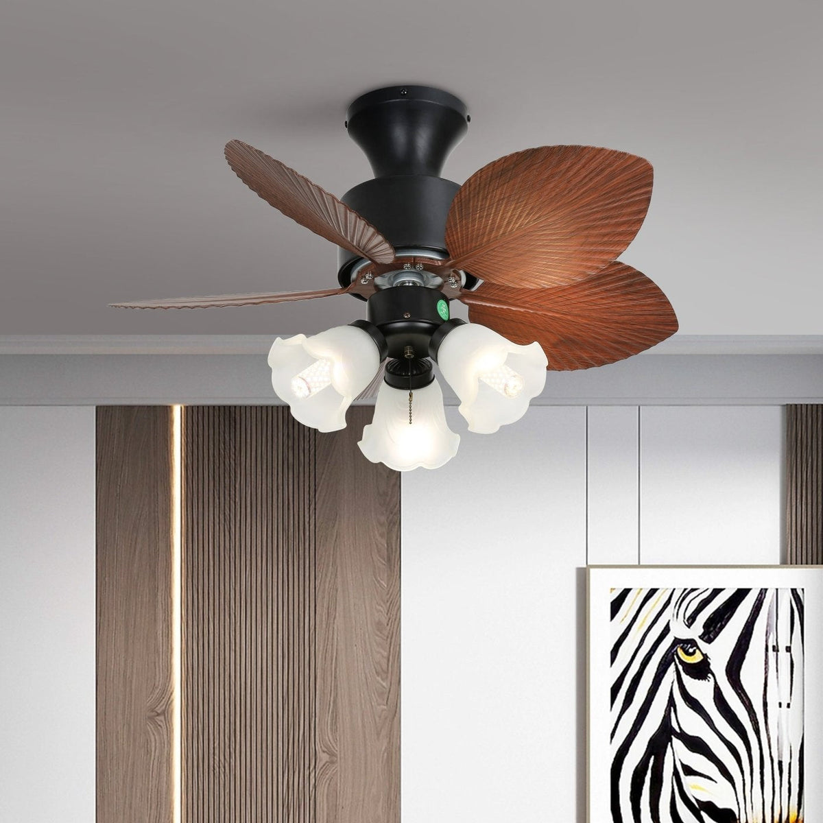Rinirian Vintage Holz Deckenventilator mit Beleuchtung