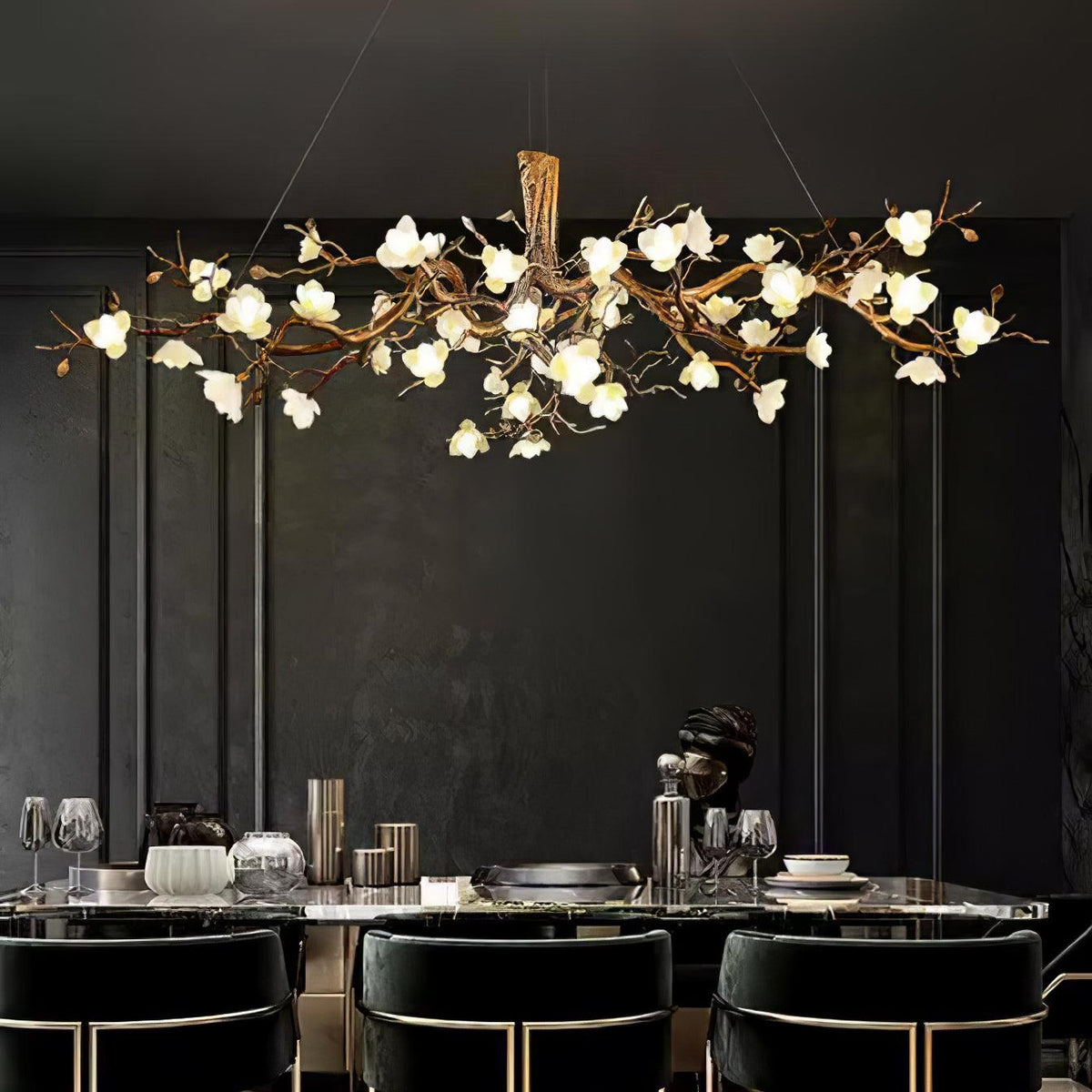 Tominex Kronleuchter im postmodernen luxuriösen Stil aus Messing und Keramik in Blumenform