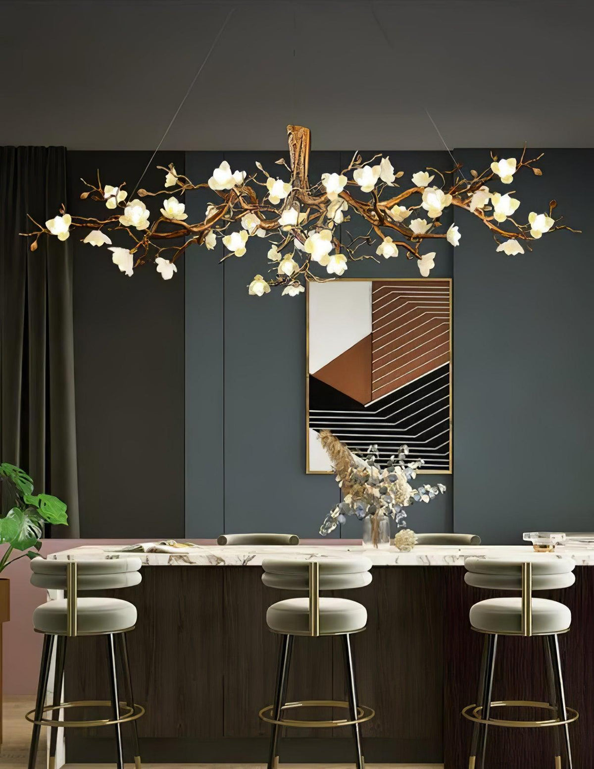 Tominex Kronleuchter im postmodernen luxuriösen Stil aus Messing und Keramik in Blumenform