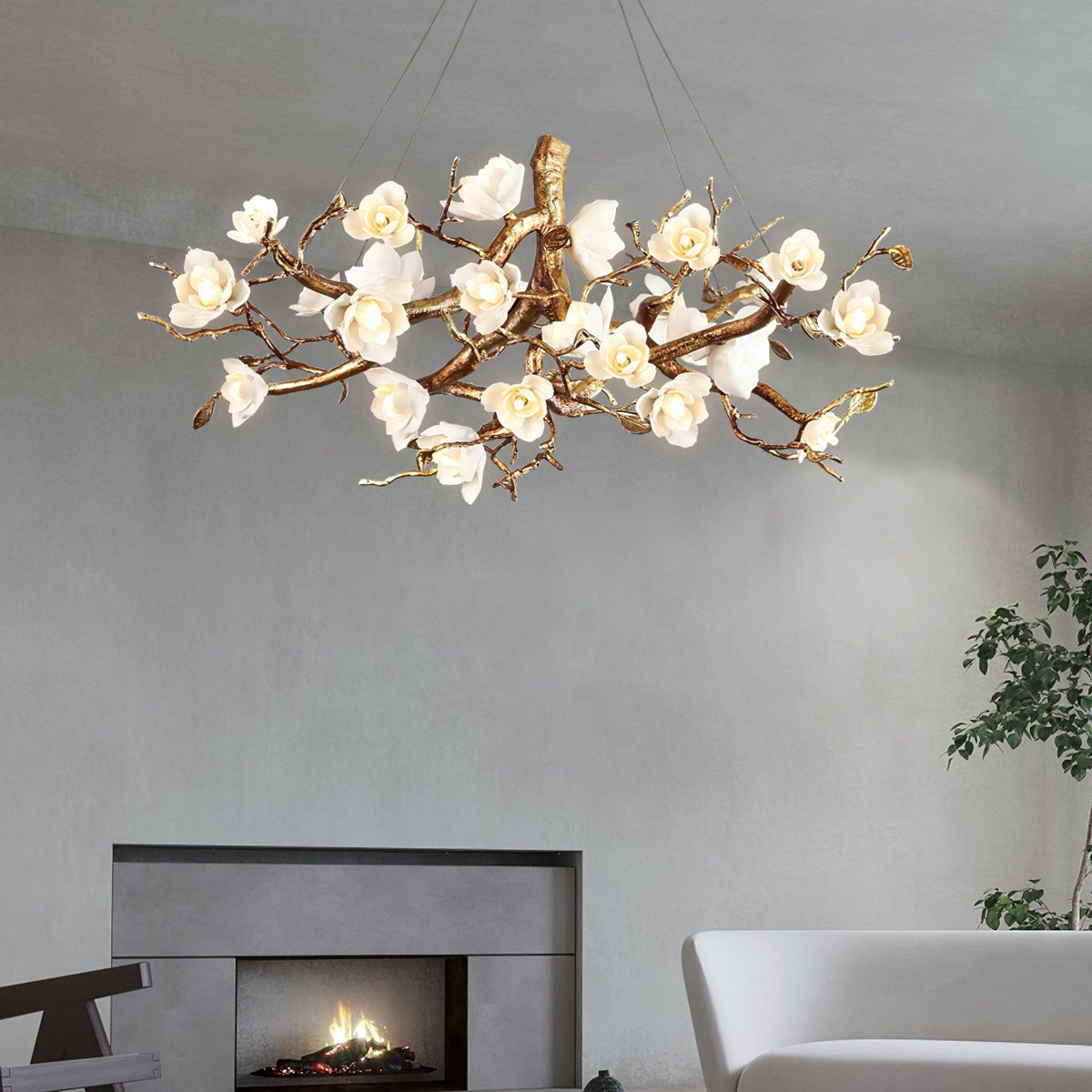 Tominex Kronleuchter im postmodernen luxuriösen Stil aus Messing und Keramik in Blumenform