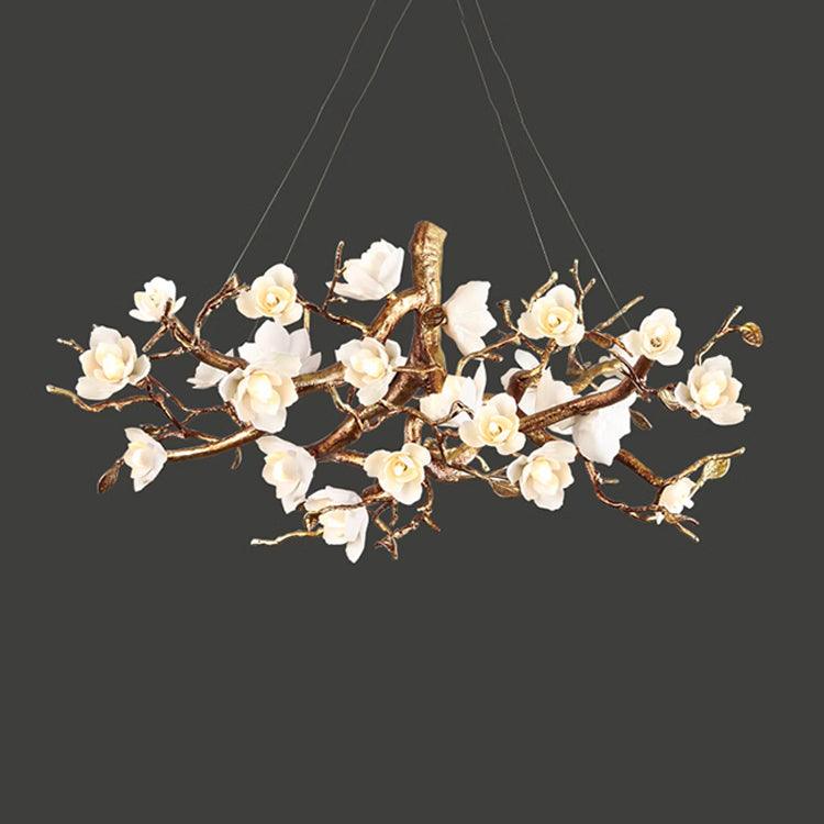 Tominex Kronleuchter im postmodernen luxuriösen Stil aus Messing und Keramik in Blumenform