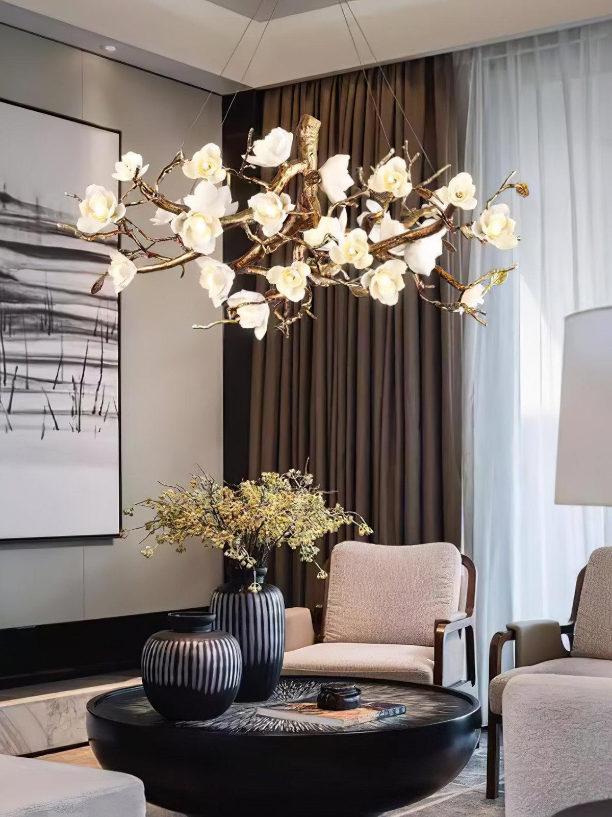 Tominex Kronleuchter im postmodernen luxuriösen Stil aus Messing und Keramik in Blumenform
