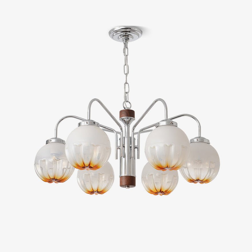 Ulliria Kronleuchter aus Walnuss und Glas mit nordischer Blumenkunst
