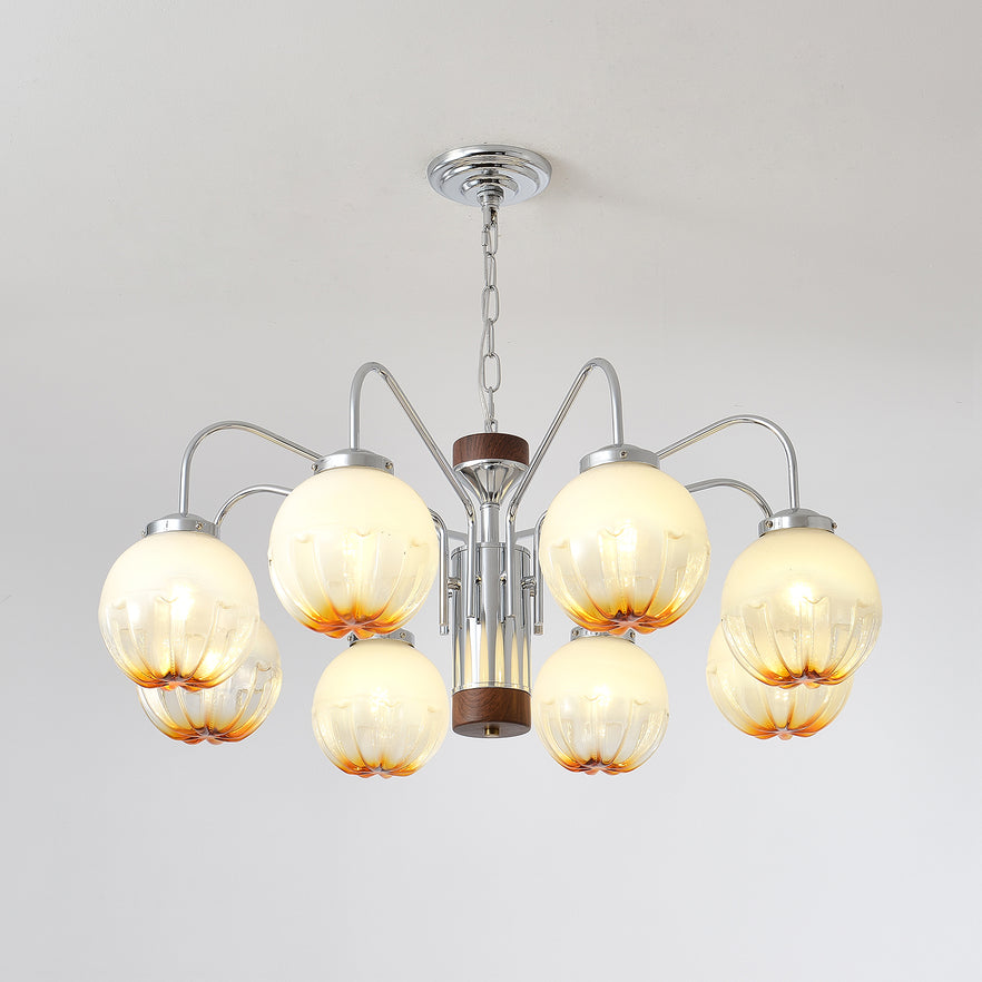 Ulliria Kronleuchter aus Walnuss und Glas mit nordischer Blumenkunst