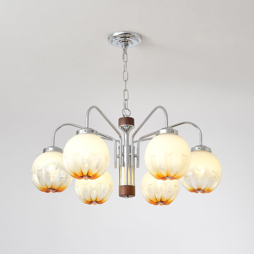Ulliria Kronleuchter aus Walnuss und Glas mit nordischer Blumenkunst