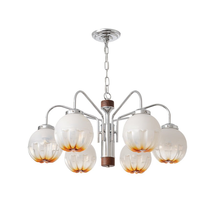 Ulliria Kronleuchter aus Walnuss und Glas mit nordischer Blumenkunst