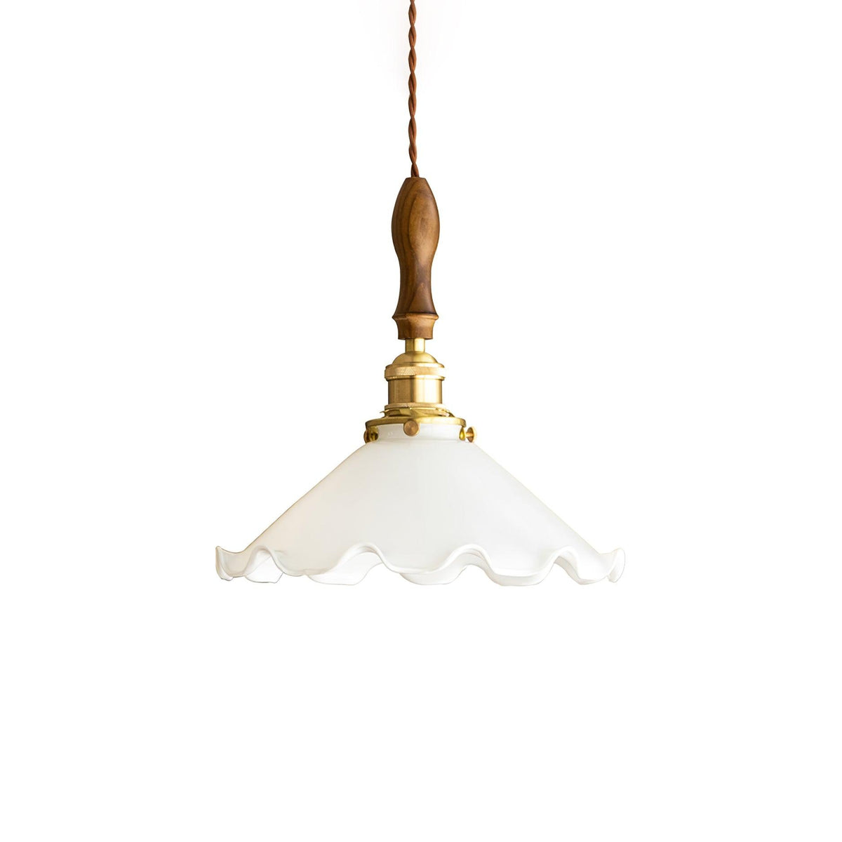 Questa Pendelleuchte aus Glas mit welligem Lampenschirm in Vintage-Stil fürs Wohnzimmer