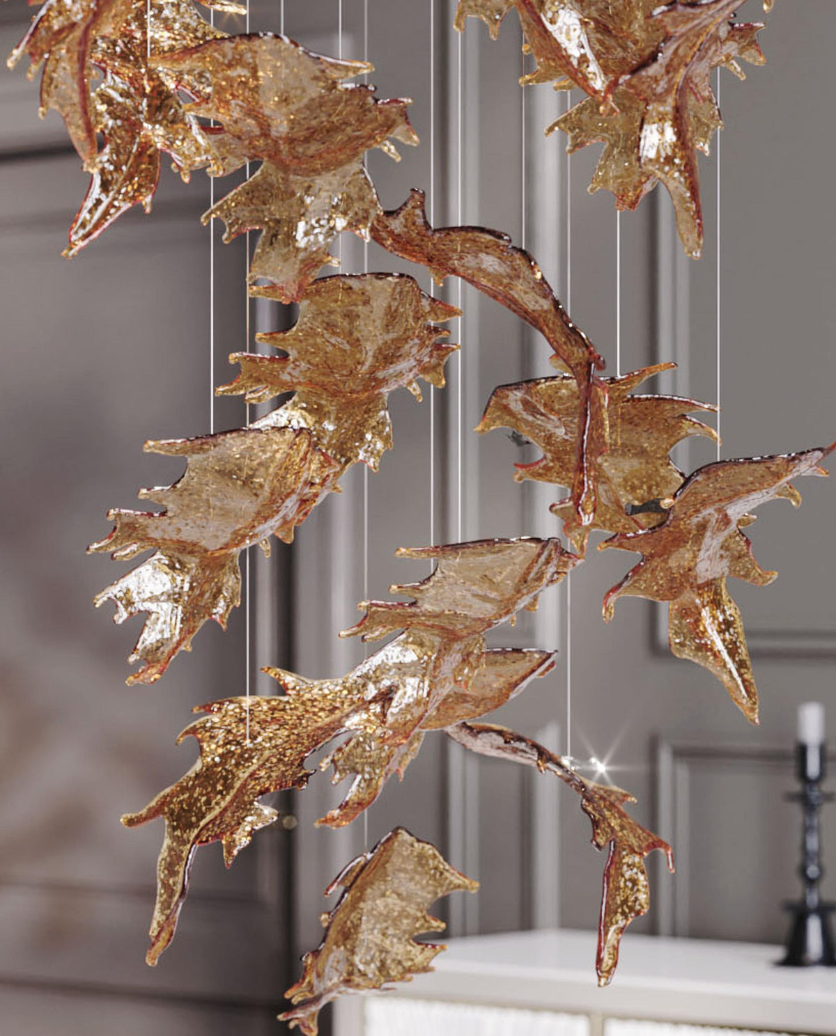 Cosolion Bird Kronleuchter aus Bernstein und transparentem Glas