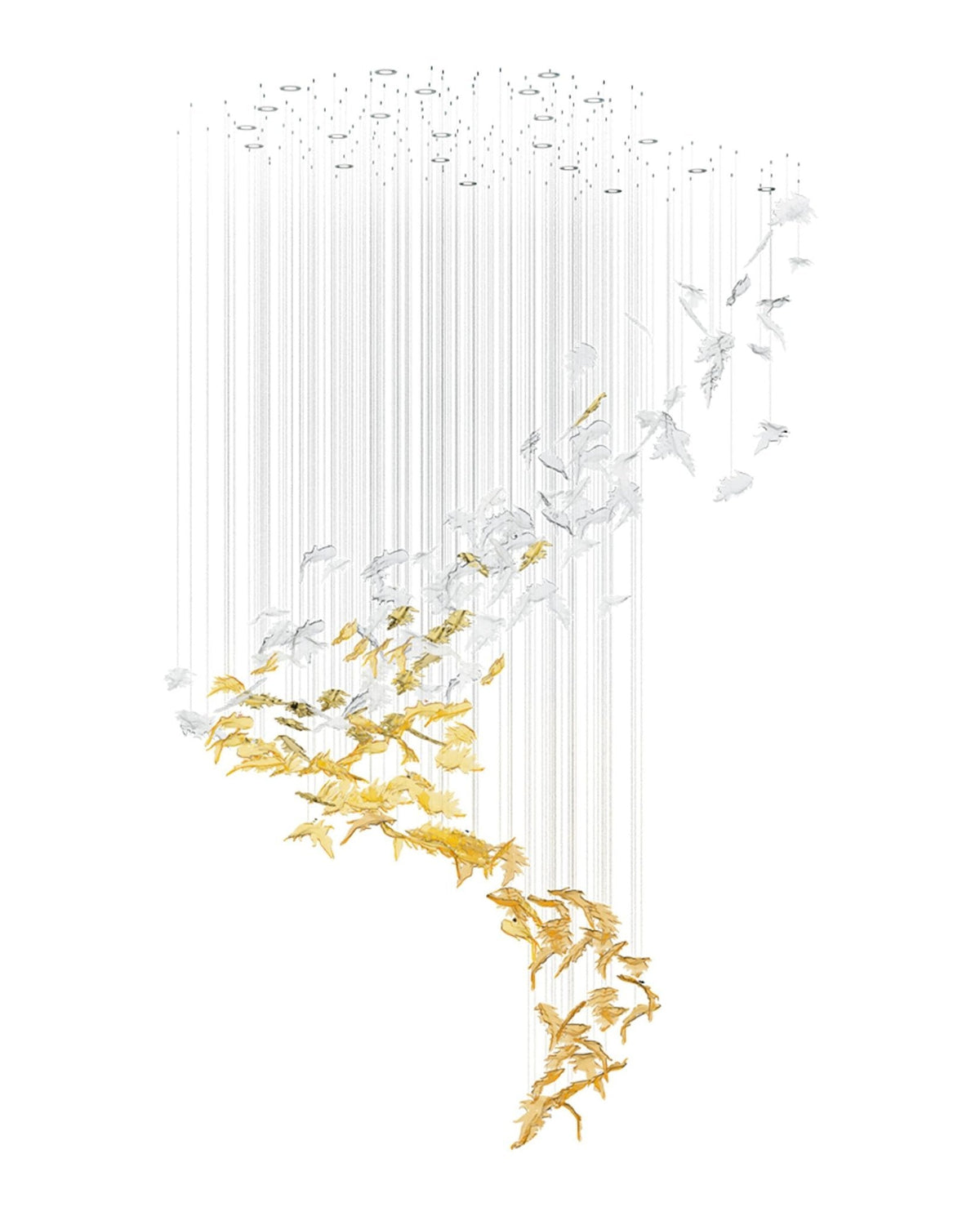 Cosolion Bird Kronleuchter aus Bernstein und transparentem Glas