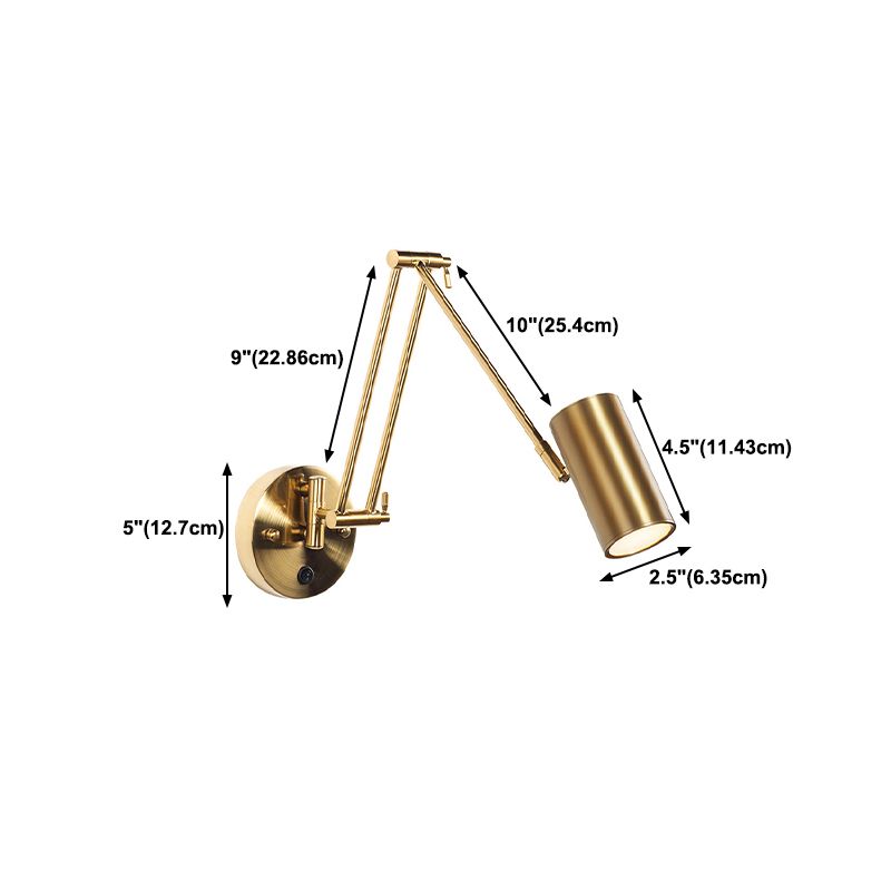 Arisha Modern Wandleuchte Zylindrisch Verstellbare, Messing/Gold, Schlafzimmer, Metall