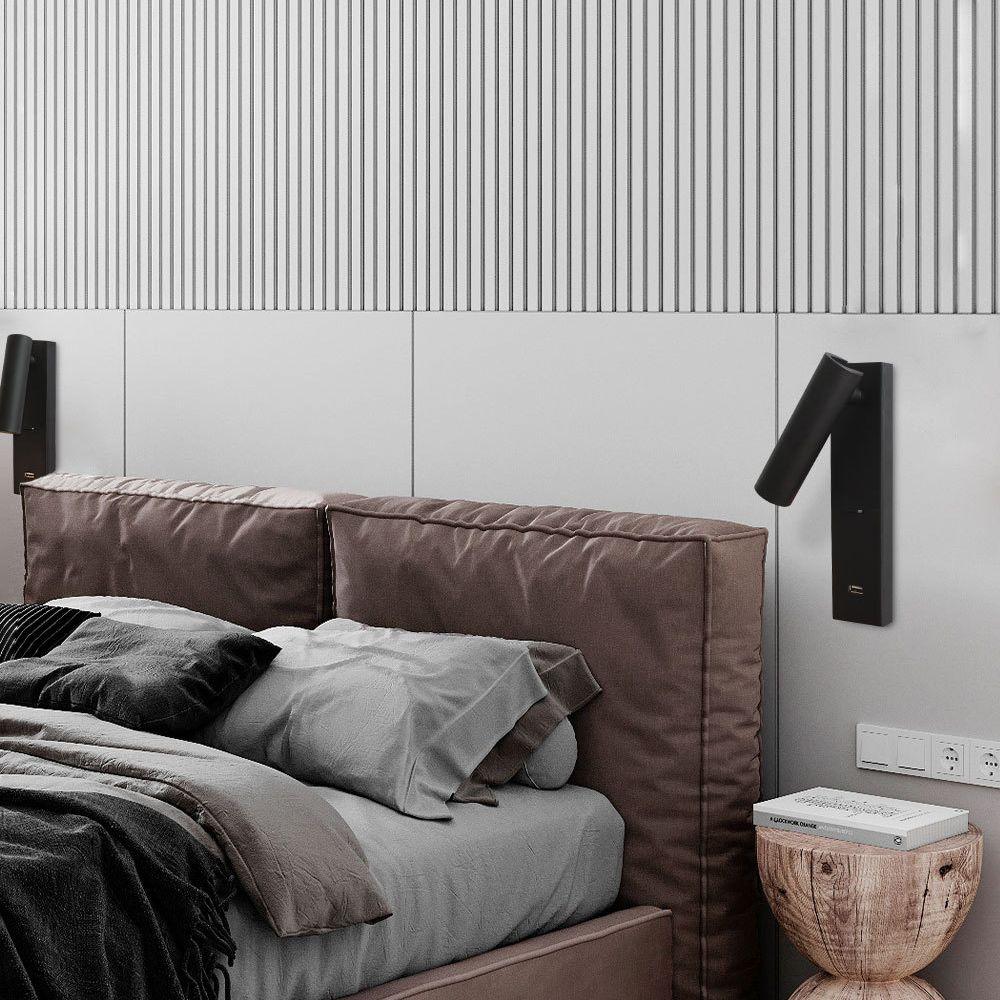 Sothis zeitgenössische minimalistische Nachttisch-Wandleuchte USB Schwarz