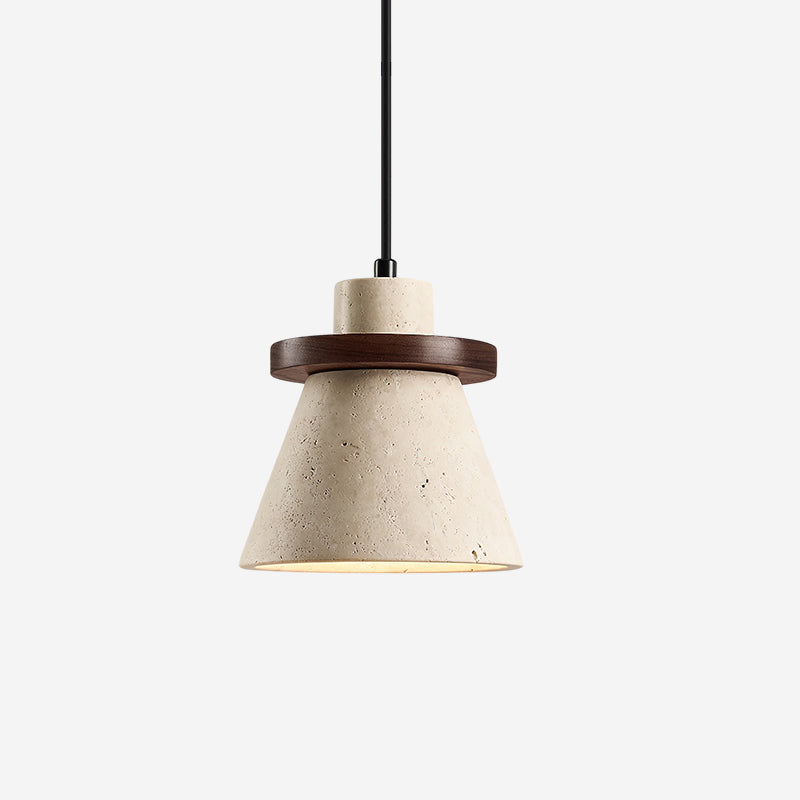 Virela Pendelleuchte aus Travertin mit Holzaufsatz minimalistisch