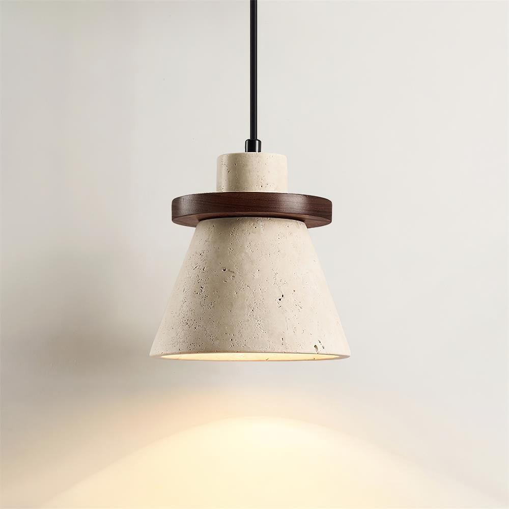Virela Pendelleuchte aus Travertin mit Holzaufsatz minimalistisch