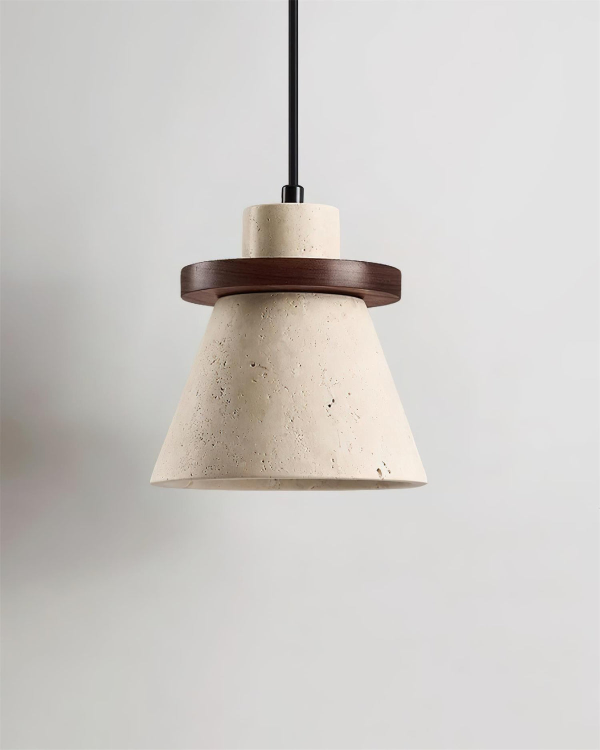 Virela Pendelleuchte aus Travertin mit Holzaufsatz minimalistisch