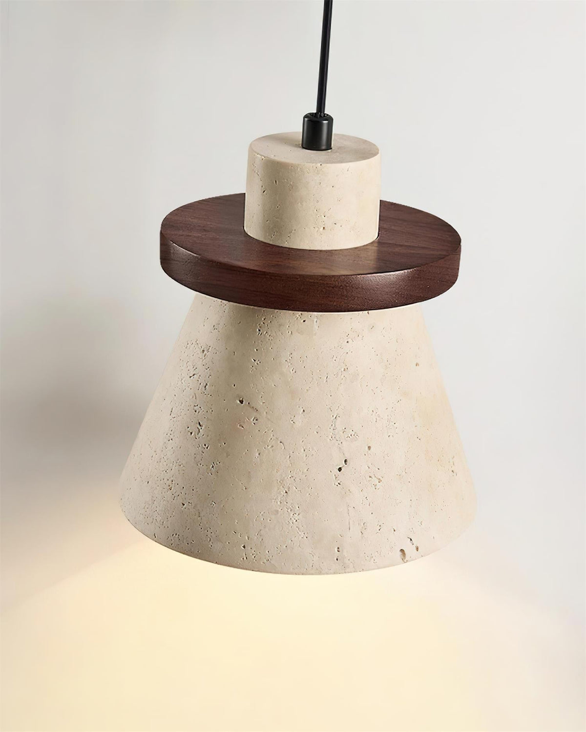 Virela Pendelleuchte aus Travertin mit Holzaufsatz minimalistisch