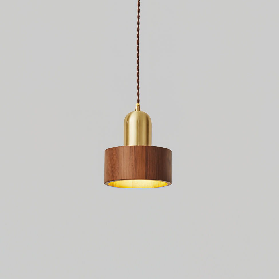 Holz-Pendelleuchte in verschiedenen Formen aus massivem Holz und Messing