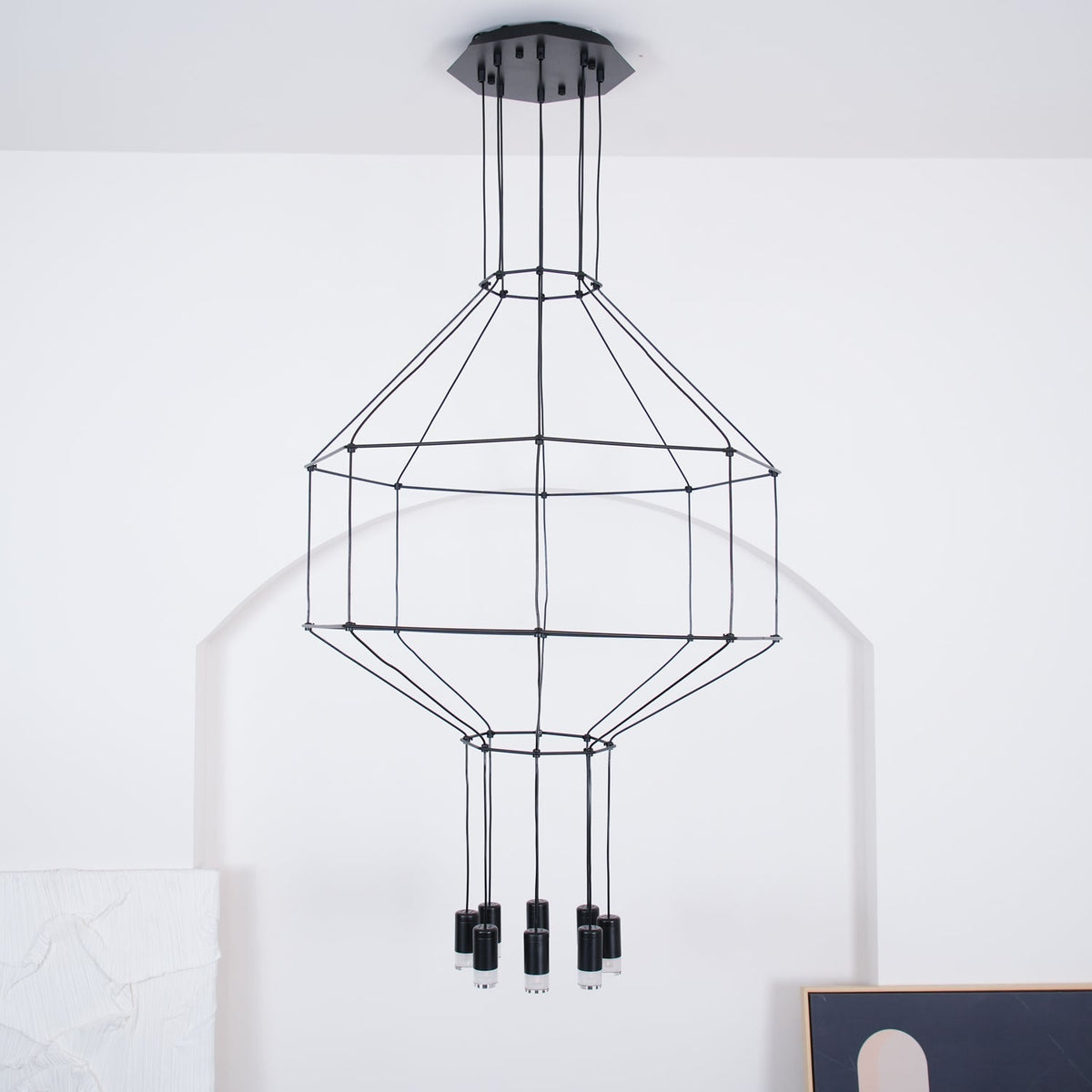 Elaalora Pendelleuchte Geometrisches Drahtdesign Schwarz LED
