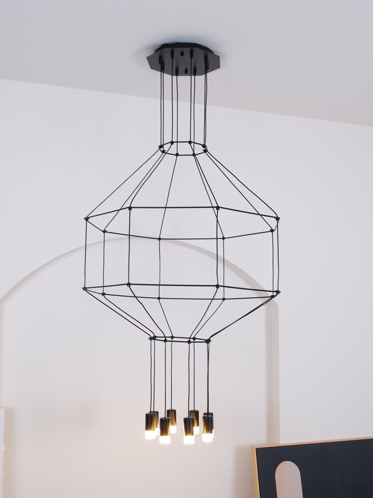 Elaalora Pendelleuchte Geometrisches Drahtdesign Schwarz LED