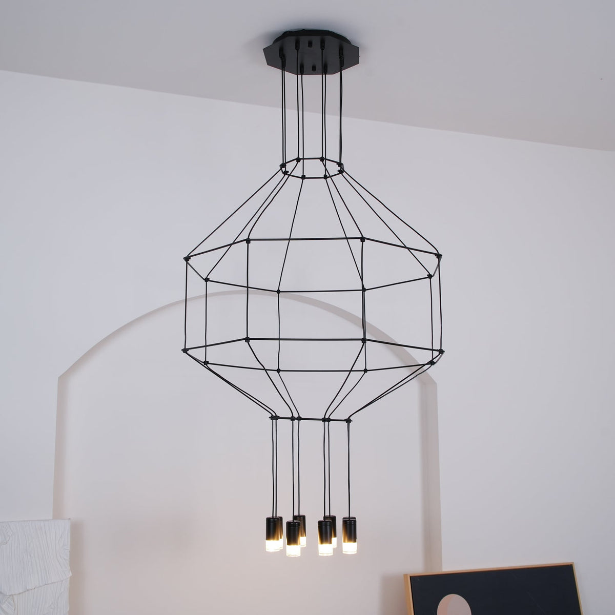 Elaalora Pendelleuchte Geometrisches Drahtdesign Schwarz LED