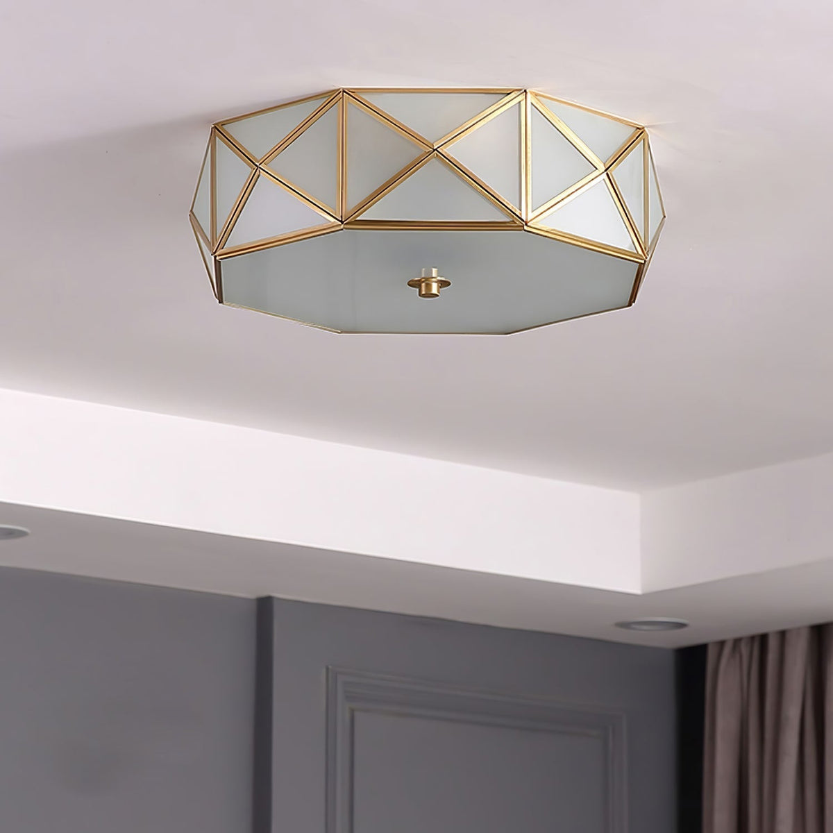 Celivise Geometrische Messing-Glas flache Deckenleuchte