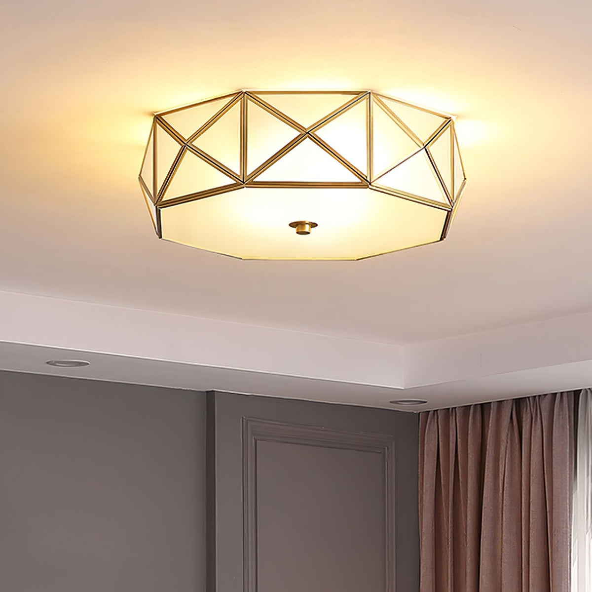 Celivise Geometrische Messing-Glas flache Deckenleuchte